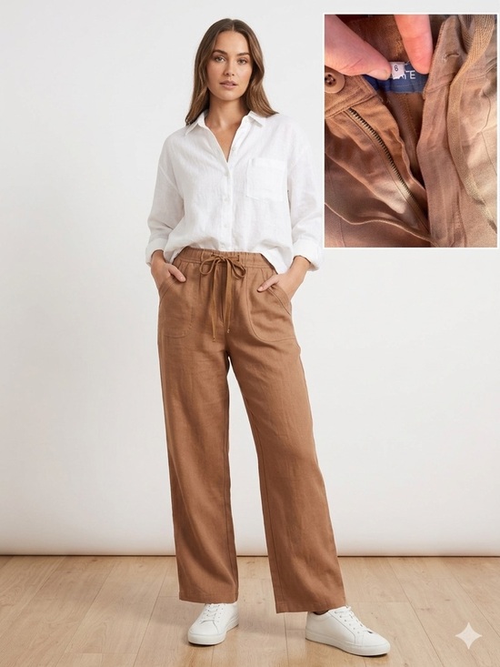 Pants - 🤎 Linen Wide Leg Drawstring Pocket Pants Sz 6